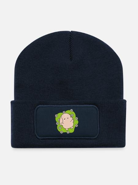 Kawaii Kaninchen unter Gänseblümchen - Recycelte Patch Beanie - French Navy