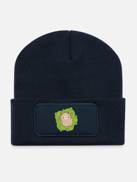 Happy Bear at the Flower Garden - Recycled Patch Beanie - french navy