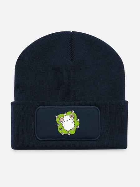 Verzauberte Schafe im Frühling - Recycelte Patch Beanie - French Navy