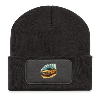 Vintage Muscle Car – Retro Auto Design - Recycelte Patch Beanie - Dunkelgrau - Vorne