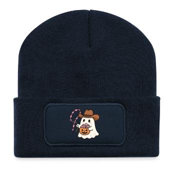 Ghost Cowboy Seau à bonbons d’Halloween - Beanie recyclé à patch - bleu marine - Devant
