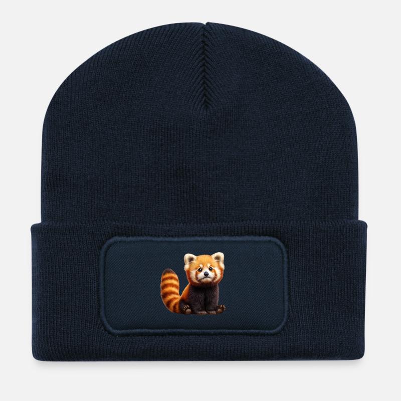 Panda Roux Peluche Adorable - Beanie recyclé à patch - bleu marine