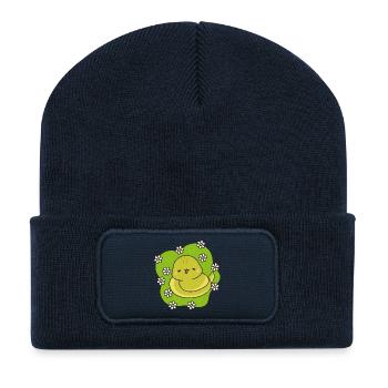 Gelbe Schlange und Gänseblümchen - Recycelte Patch Beanie - French Navy - Vorne