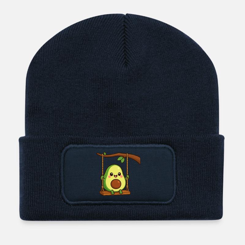 Süßer Avocado Cartoon Gemüsespaß Vegan Gesund - Recycelte Patch Beanie - French Navy