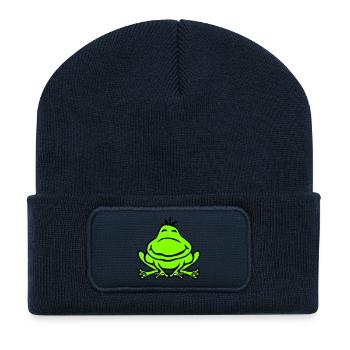 Grenouille Crapaud Sourire Drôle Bande dessinée Heureux Mignon - Beanie recyclé à patch - bleu marine - Devant