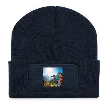 Königsfisch­er im Blumenparadies - Recycelte Patch Beanie - French Navy - Vorne