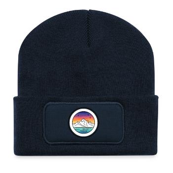 Cercle du coucher du soleil sur le lac de montagne - Beanie recyclé à patch - bleu marine - Devant
