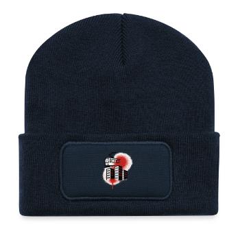 Graffiti-Straßenbahn über die Stadt - Recycelte Patch Beanie - French Navy - Vorne
