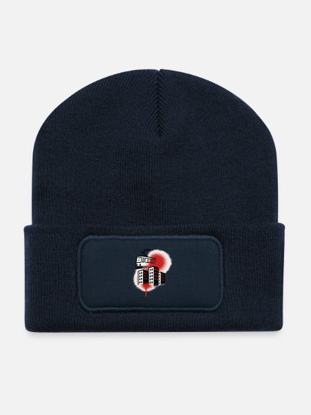 Graffiti-Straßenbahn über die Stadt - Recycelte Patch Beanie - French Navy