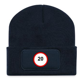 Tempo20 Schild Retro Illustration - Recycelte Patch Beanie - French Navy - Vorne