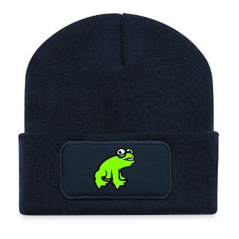 Frosch grinst cool lustig Comic verrückte Kröte - Recycelte Patch Beanie - French Navy - Vorne