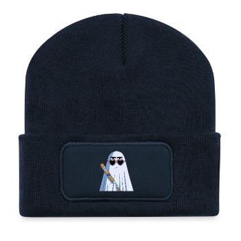 Sarcastic Ghost with Heart Shades & Bat - Recycled Patch Beanie - french navy - Front