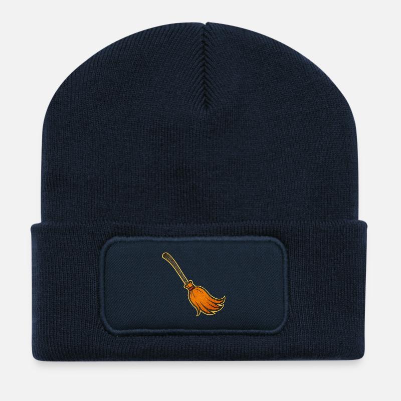 Oranger Besenzauber | Hexenbesen zu Halloween - Recycelte Patch Beanie - French Navy