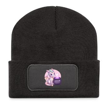 Dragon mignon avec chaudron magique – Fantasy Art - Beanie recyclé à patch - charbon - Devant