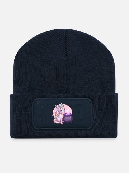 Süßer Drache mit Zauberkessel – Fantasy Art - Recycelte Patch Beanie - French Navy