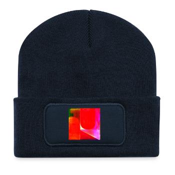 Neon Farbblock Geometrie - Recycelte Patch Beanie - French Navy - Vorne