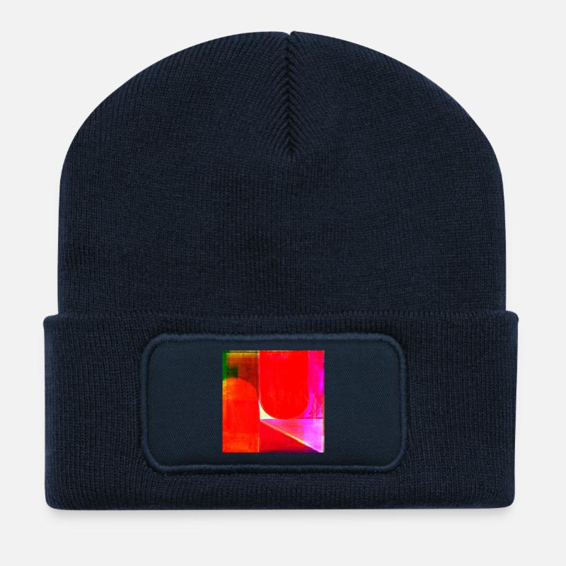 Neon Farbblock Geometrie - Recycelte Patch Beanie - French Navy