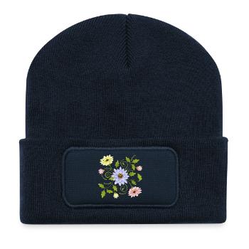 Fleur - Beanie recyclé à patch - bleu marine - Devant