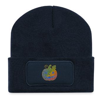 Regenbogen Kürbis Ornament - Recycelte Patch Beanie - French Navy - Vorne