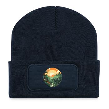 Coucher de montagne circulaire - Beanie recyclé à patch - bleu marine - Devant