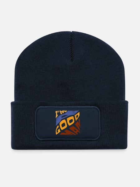 Pop retro blue orange I'm a good man - Recycled Patch Beanie - french navy