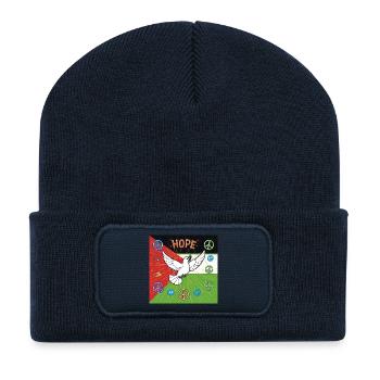 Colombe d’espérance et de signes de paix - Beanie recyclé à patch - bleu marine - Devant