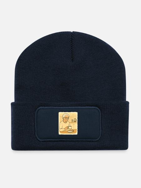 Le moment café de grand-mère - Beanie recyclé à patch - bleu marine