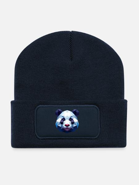 Panda Lowpoly - Beanie recyclé à patch - bleu marine