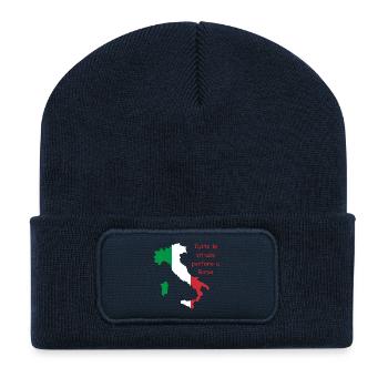 Italian flag with slogan - Recycled Patch Beanie - french navy - Front