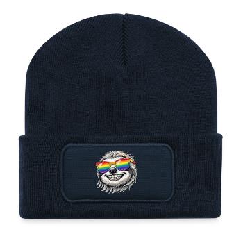 Cool Sloth Grunge Portrait Sunglasses Rain - Recycled Patch Beanie - french navy - Front