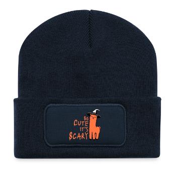 So cute it's scary Lama Hexenhut Halloween Spruch - Recycelte Patch Beanie - French Navy - Vorne