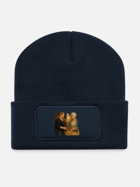 Scène de quartier conviviale - Beanie recyclé à patch - bleu marine