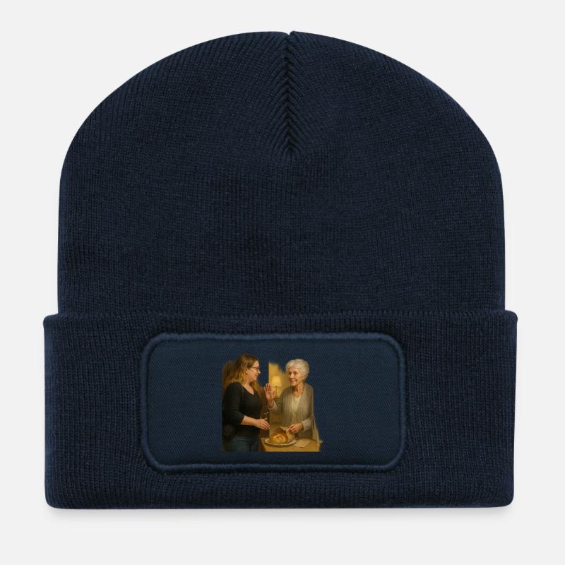 Scène de quartier conviviale - Beanie recyclé à patch - bleu marine