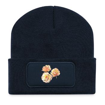 Trois fleurs de rose jaune rose dessin au crayon de couleur - Beanie recyclé à patch - bleu marine - Devant