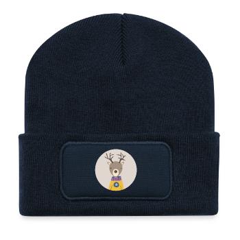 Deer Circle Hunter Kids Forest Autumn Christmas - Recycled Patch Beanie - french navy - Front