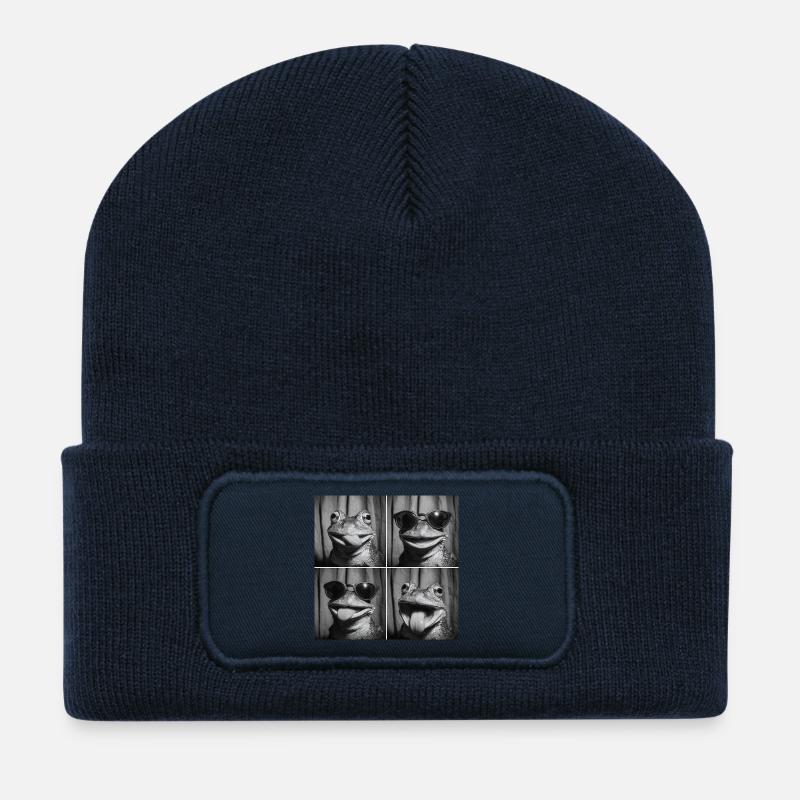 Lustig Frosch Fotobox Selfie - Recycelte Patch Beanie - French Navy
