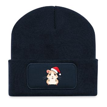 Hare? No Hamster Christmas - Recycled Patch Beanie - french navy - Front