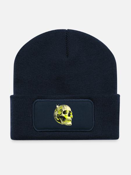 Neon Skull Disco Ball - Recycled Patch Beanie - french navy