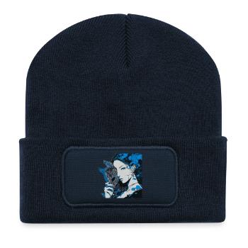 Young woman blue mask portrait with flowers - Recycled Patch Beanie - french navy - Front