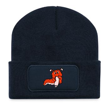 Caterpillar Worm Happy Eats Sausage Sausage Hot Dog - Recycled Patch Beanie - french navy - Front