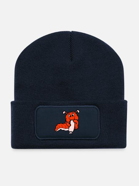 Raupe Wurm Glücklich Isst Wurst Würstchen Hot Dog - Recycelte Patch Beanie - French Navy