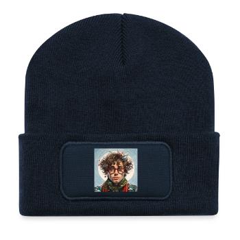 Christmas Magic Portrait with Red Glasses - Recycled Patch Beanie - french navy - Front