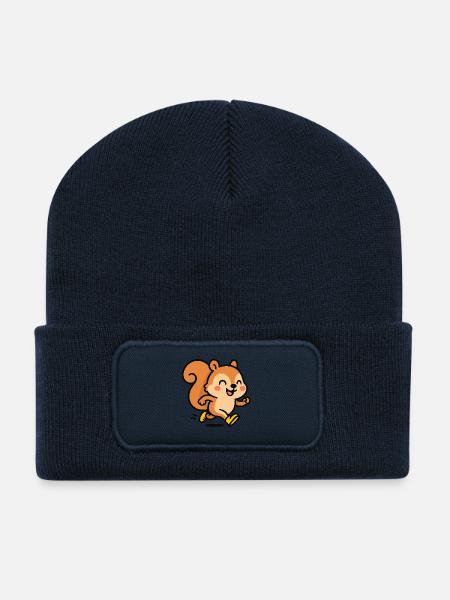 Écureuil heureux en cavale - Beanie recyclé à patch - bleu marine
