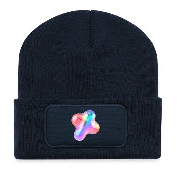 Rainbow Glossy Abstract Blob Design - Recycled Patch Beanie - french navy - Front