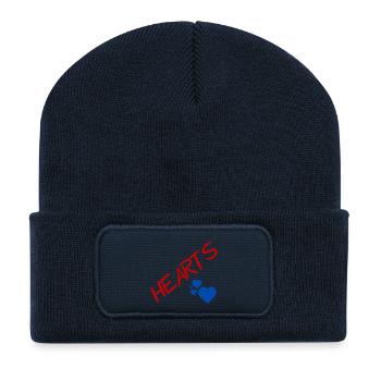 Blaue Herzen und rote Buchstaben - Recycelte Patch Beanie - French Navy - Vorne