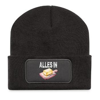 Alles In Butter Brotkunst Humor - Recycelte Patch Beanie - Dunkelgrau - Vorne
