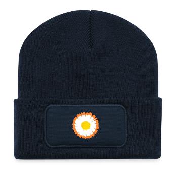 Orange Rim Daisy on White Petals - Recycled Patch Beanie - french navy - Front