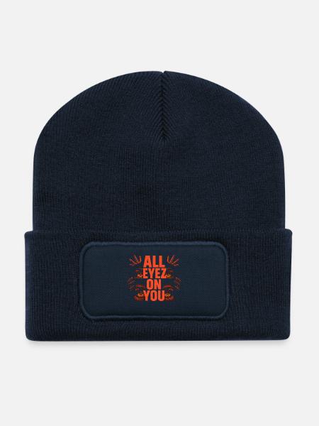 ALL EYEZ ON YOU – Design Street Art Néon - Beanie recyclé à patch - bleu marine