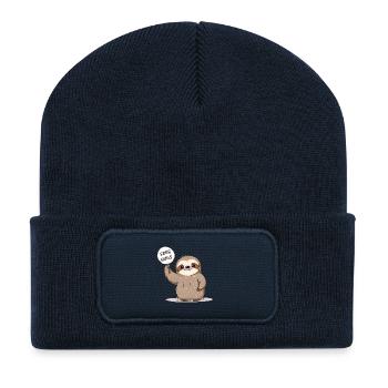 Cute Sloth with Free Hugs Sign - Recycled Patch Beanie - french navy - Front