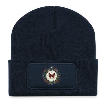 Schmetterlingskreis Mandala - Recycelte Patch Beanie - French Navy - Vorne
